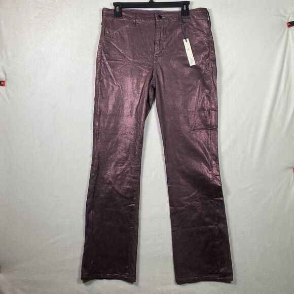 Fidelity Denim Kora High Boot Jeans Plum Foil Metallic Coated Size 32 NWT - Picture 1 of 13